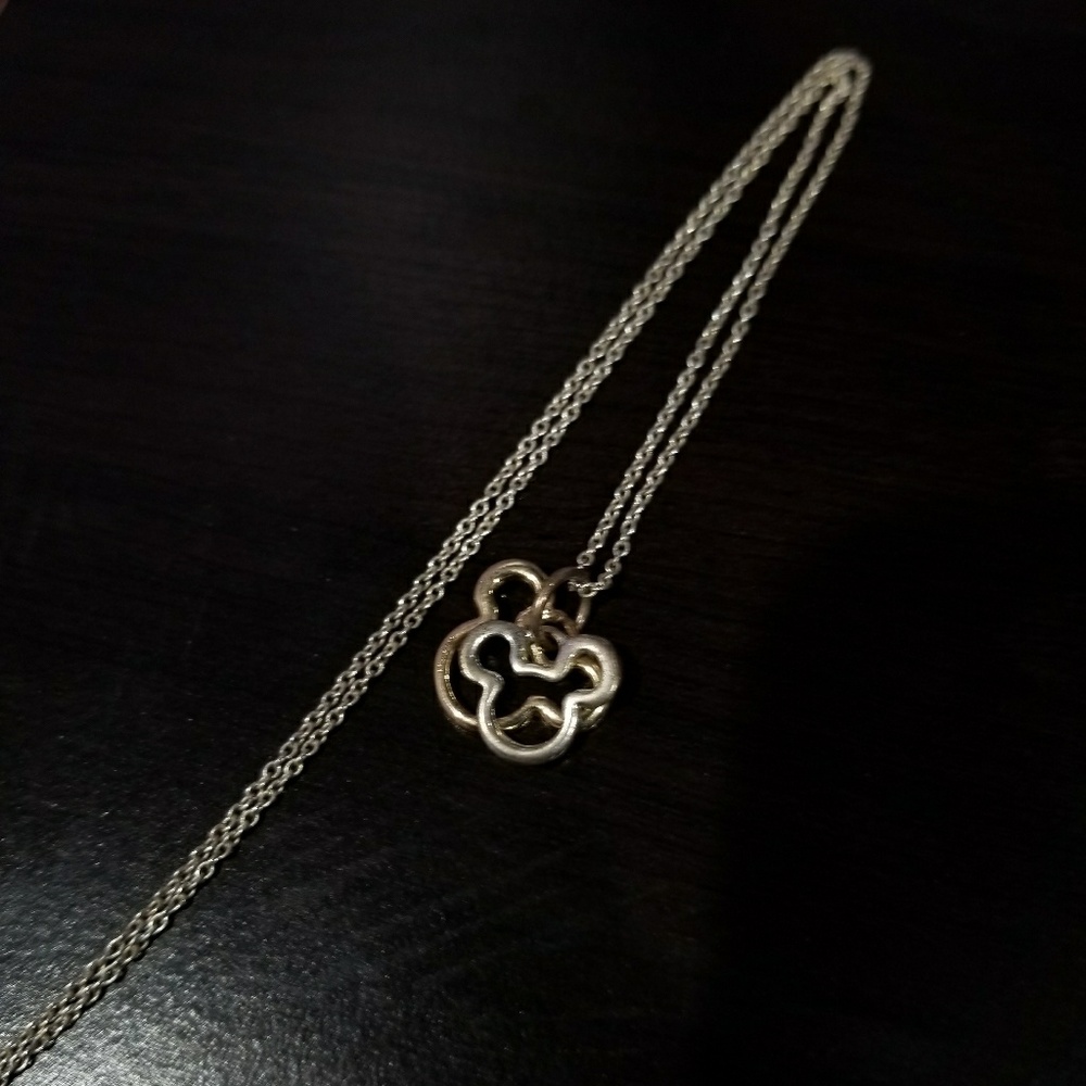 Disney necklace silver chain dual pendant